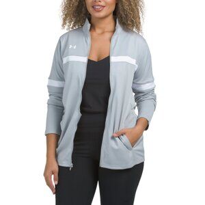 UNDER ARMOUR Mod Gray Knit Warm Up Jacket With Contrast Piping